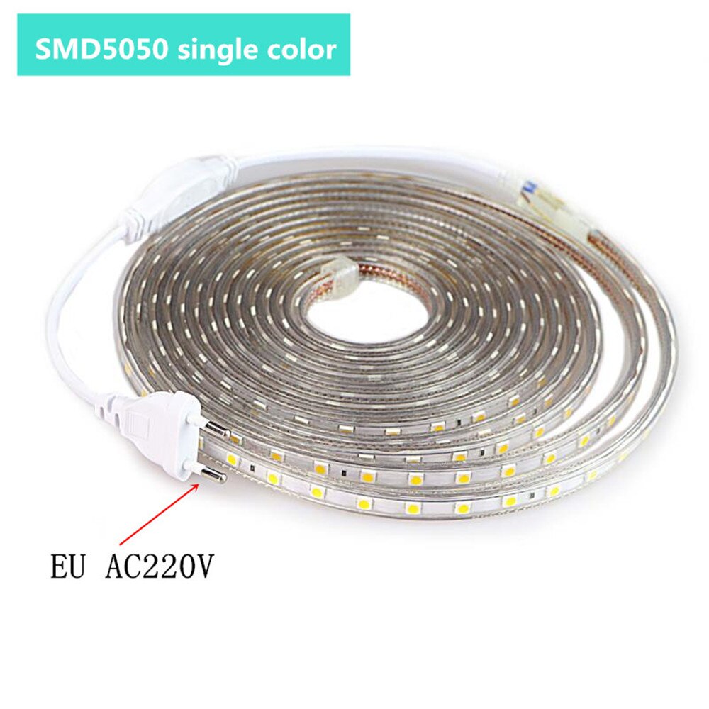 SMD 5050 AC 220V LED 스트립 야외 방수 220V 유연한 Led 테이프 LED 조명 (전원 플러그 포함) 1M/2M/3M/4M/5M/6M/10M/15M/20M/25M